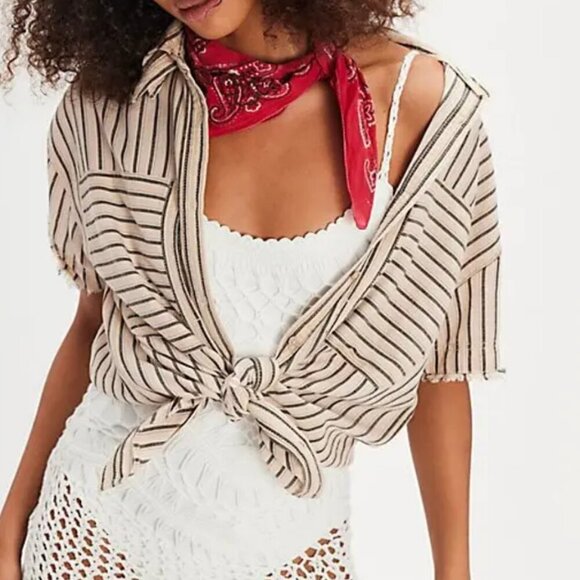 #2 NWT Free People Christopher Linen Shirt in Ivory Combo - Picture 4 of 6